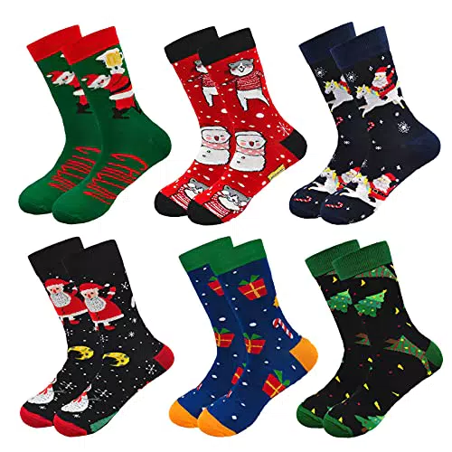 ZFSOCK Calze Uomo Fantasia Divertenti - Calzini Natalizi in Cotone Funky