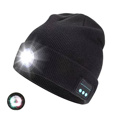 Achort Berretto Bluetooth 5.0 Ricaricabile Wireless con LED per Sport e Outdoor