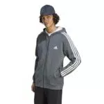 Adidas Essentials Fleece 3 Strisce Full-Zip Top con Cappuccio