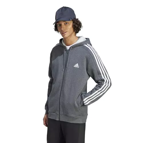 Adidas Essentials Fleece 3 Strisce Full-Zip Top con Cappuccio