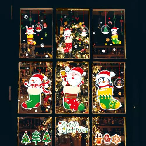 APKOL Vetrofanie Natalizie per Finestre - Adesivi Decorativi per il Natale