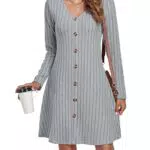 AUSELILY Vestito Donna Invernale Elegante Maniche Lunghe Scollo a V in Maglia