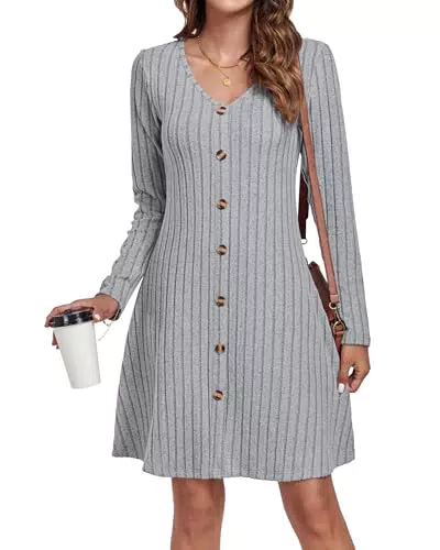 AUSELILY Vestito Donna Invernale Elegante Maniche Lunghe Scollo a V in Maglia
