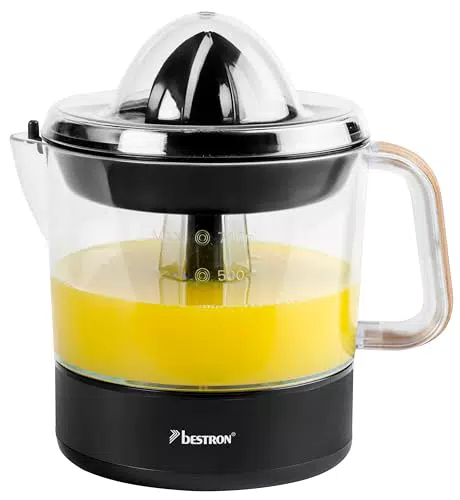 Bestron Spremiagrumi Elettrico con 2 Coni e Coperchio Aroma, Modello Black & Wood