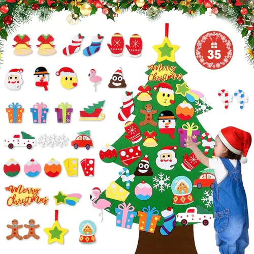 BNGXR Albero di Natale in Feltro Fai da Te con Decorazioni per Bambini