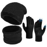 Cappello Sciarpa Guanti Invernale Set - Uomo Donna 3 Pezzi Touch Screen Unisex Beanie Cappelli Fodera Pile Berretto Cappellino in Maglia per Outdoor Sport Running Bici Mtb Corsa Trekking Sci Moto