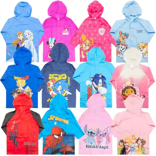 Characters Cartoons - Poncho Antipioggia Impermeabile con Cappuccio per Bambini