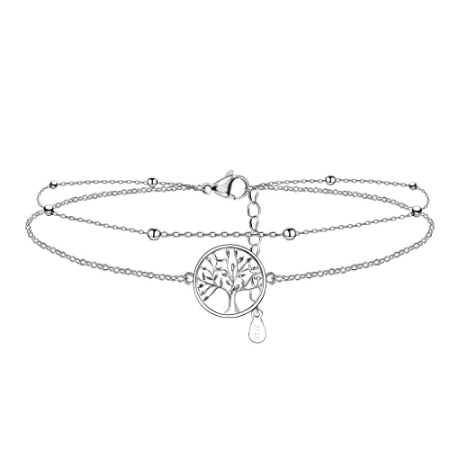 CheersLife Cavigliera Doppia Albero della Vita in Argento Sterling 925 Regolabile