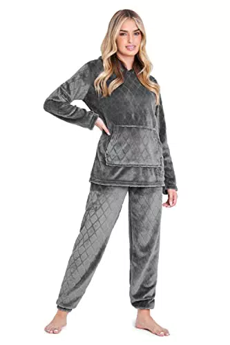 CityComfort Pigiama Donna Invernale in Pile con Cappuccio, Abbigliamento da Casa