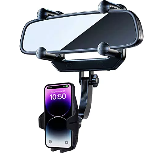 DMJWAN Supporto Telefonico Retrovisore per Auto 360° Rotabile e Anti-Shake