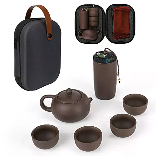 E-More Set da Tè Portatile in Ceramica Fatta a Mano con Scatola Portaoggetti