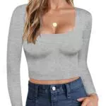 Ekouaer Maglia Termica Donna Manica Lunga Slim con Scollo Quadrato
