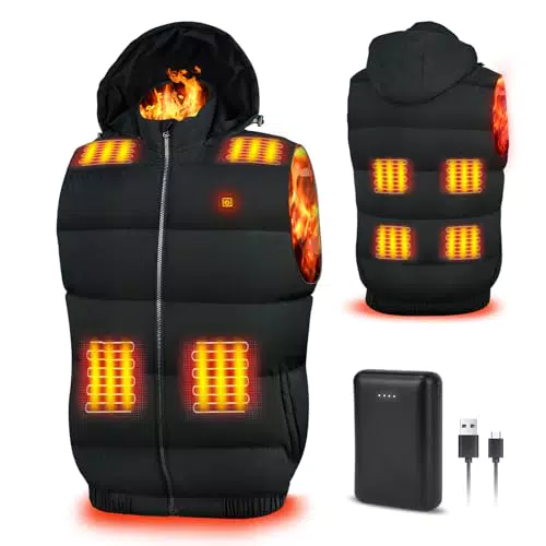 Faxpot Gilet Riscaldato Uomo e Donna con Power Bank e Cappuccio Rimovibile