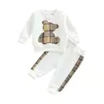 Geagodelia Completo Neonato Orso Carino Felpa Manica Lunga e Pantaloni Tuta