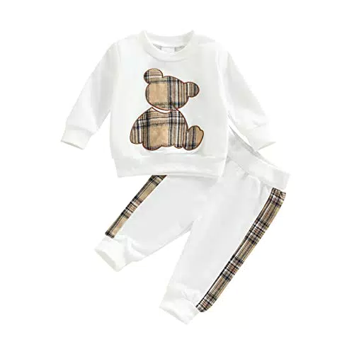 Geagodelia Completo Neonato Orso Carino Felpa Manica Lunga e Pantaloni Tuta