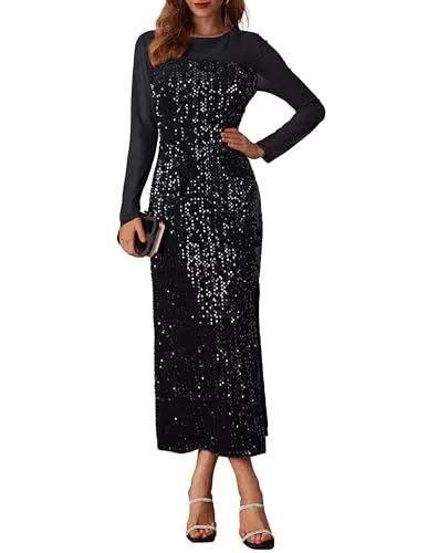 Grace Karin Abito Lungo Elegante con Paillettes e Maniche Lunghe da Sera