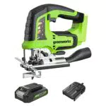 Greenworks GD24JSK2 Seghetto Alternativo a Batteria con Base Regolabile e Accessori