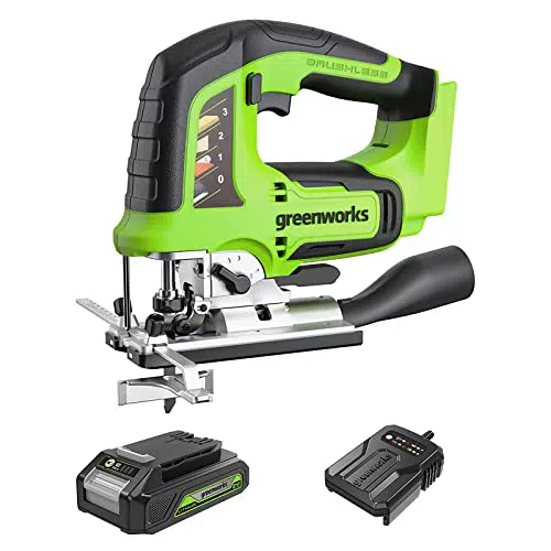 Greenworks GD24JSK2 Seghetto Alternativo a Batteria con Base Regolabile e Accessori