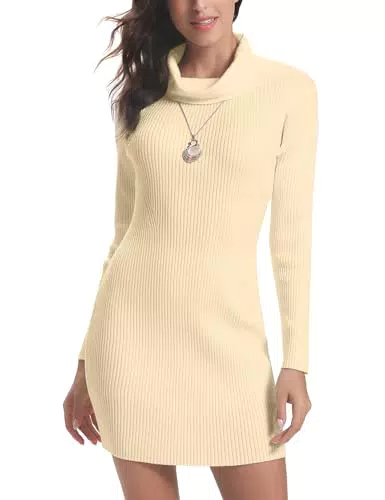 Irevial Vestito Maglione Donna Lungo Elegante Aderente in Maglia Collo Alto