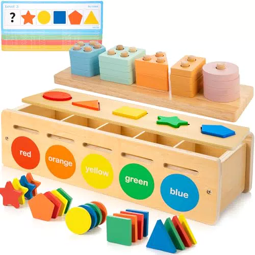 Justwood Montessori - Giocattoli in legno per bambini, classificatori e blocchi geometrici