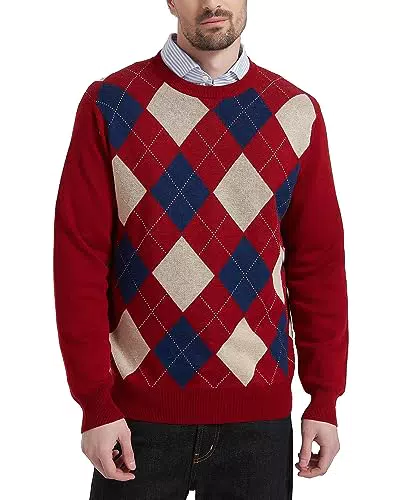 Kallspin Maglione Uomo Argyle a Maniche Lunghe in Misto Lana