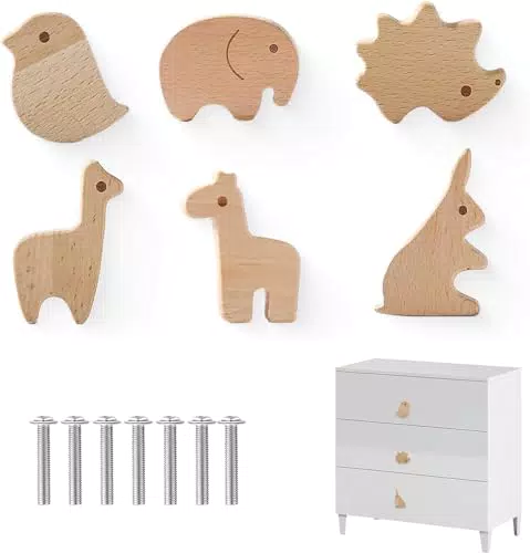 KHIRY Maniglie per Cassetti in Legno con Motivo Animale - Pomelli Decorativi