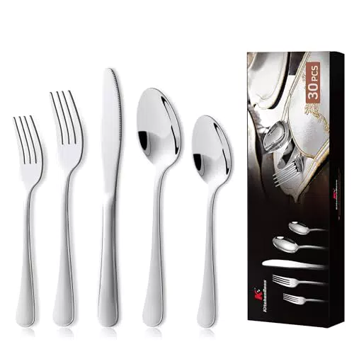 KitchenBoss Set di Posate in Acciaio Inox per 6 Persone, Lavabili in Lavastoviglie