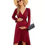 KOJOOIN Abito Premaman Elegante Lungo per Allattamento a Maniche Lunghe