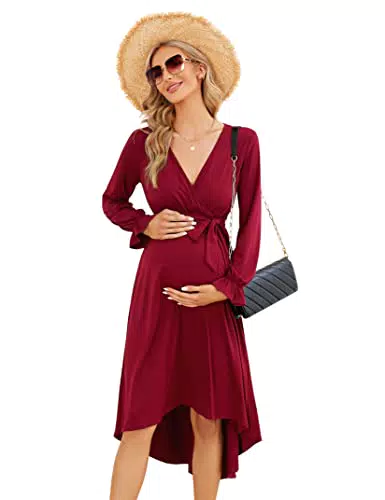 KOJOOIN Abito Premaman Elegante Lungo per Allattamento a Maniche Lunghe