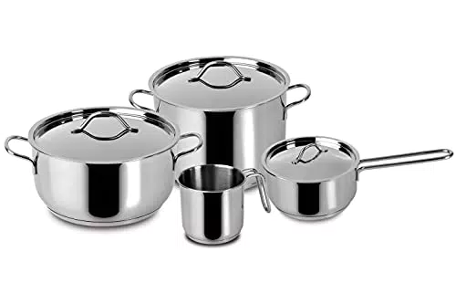 Lagostina Every Set di Pentole in Acciaio Inox con Coperchi e Manici Ergonomici