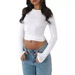 Loalirando Crop Top Sexy Donna Maniche Lunghe Girocollo Casual Discoteca