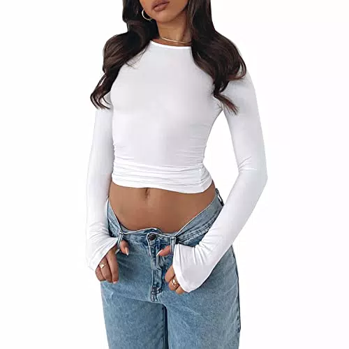 Loalirando Crop Top Sexy Donna Maniche Lunghe Girocollo Casual Discoteca