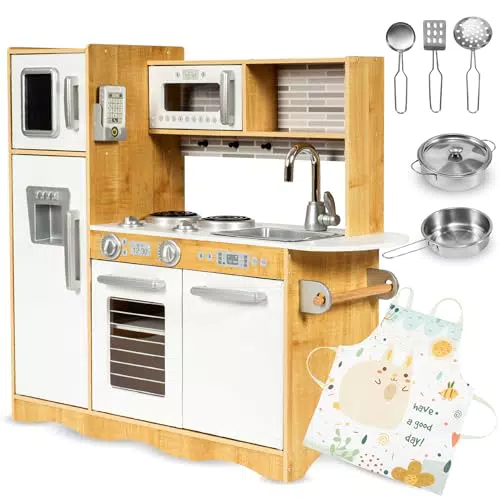 Mamabrum Cucina Giocattolo in Legno per Bambini con LED e Accessori di Gioco