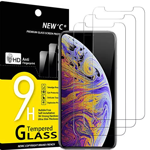 NEW'C Vetro Temperato per iPhone 11 Pro Max e XS Max, Durezza 9H, Ultra Trasparente