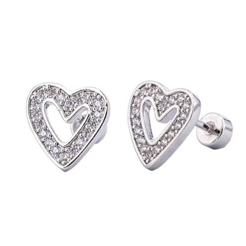 NTRUXZP Orecchini da donna in argento a forma di cuore per bambini e ragazze