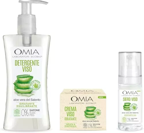 Omia Kit Routine Viso con Aloe Vera - Crema, Siero e Gel Idratante per Pelle