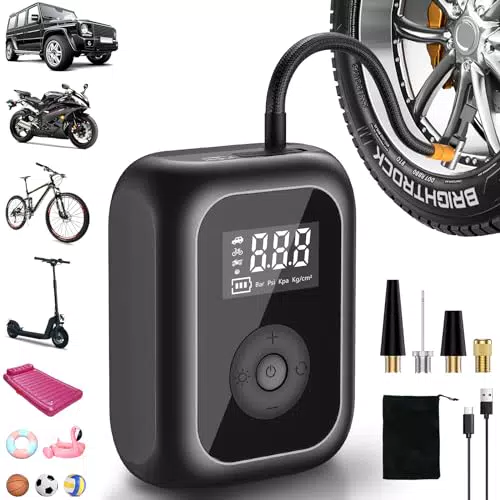 Onherm Compressore Aria Portatile 6000mAh, Pompa Elettrica 10,3 Bar per Auto e Bici