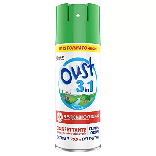 Oust Spray Disinfettante 3 in 1 per Superfici e Tessuti, Uccide il 99,9% Batteri