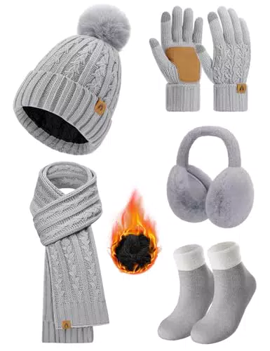 PASUDA Set Invernale Donna: Cappello, Sciarpa, Guanti e Paraorecchie Foderati