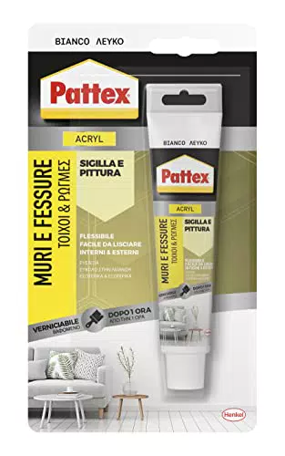 Pattex Sigillante Bianco Muri e Fessure, Acrilico, Verniciabile