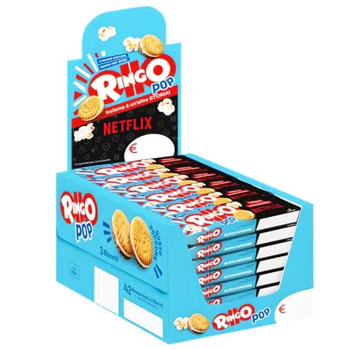 Pavesi Snack Ringo Pop Corn - Biscotti Farciti con Crema al Gusto Pop Corn