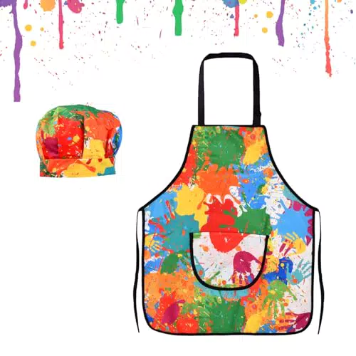 PTJJXA Grembiule Impermeabile per Bambini con Tasche e Cappello da Chef