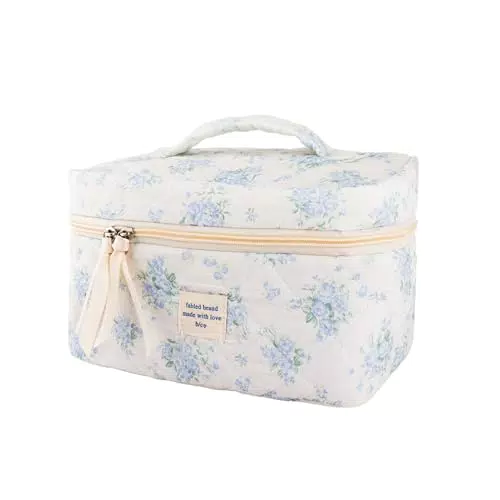 QLoztyse Beauty Case in Cotone Trapuntato con Motivo Floreale, Organizer Estetico