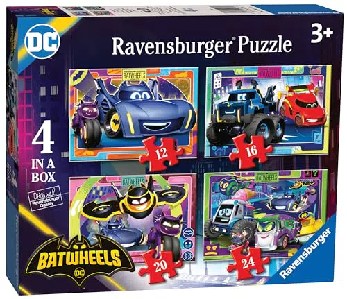 Ravensburger Puzzle DC Batwheels - Collezione 4 in a Box, Gioco Educativo per Bambini