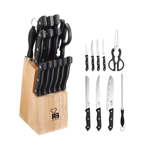 RENBERG Tenessy Set di Coltelli da Cucina in Acciaio Inox con Ceppo di Legno