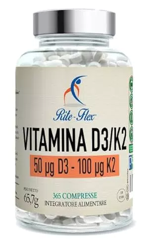 Rite-Flex Vitamina D3 K2 2000 UI 100 µg - Supporto per Ossa e Sistema Immunitario