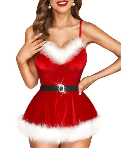 RSLOVE Vestito Intimo Sexy Donna Babydoll Abito Natalizio Camicia da Notte