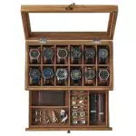 SONGMICS Porta Orologi a 2 Livelli con Coperchio in Vetro e Fodera in Velluto