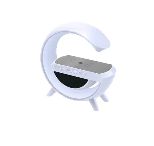Lampada Da Comodino con Altoparlante, Caricatore Wireless e Sveglia Integrata