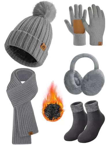 Voqeen Set Invernale Donna: Cappello, Sciarpa e Guanti Touchscreen